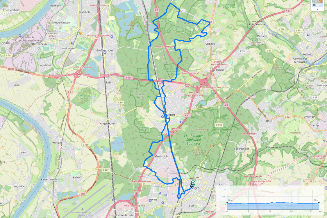 Streckenverlauf zum Fliedner Dorf