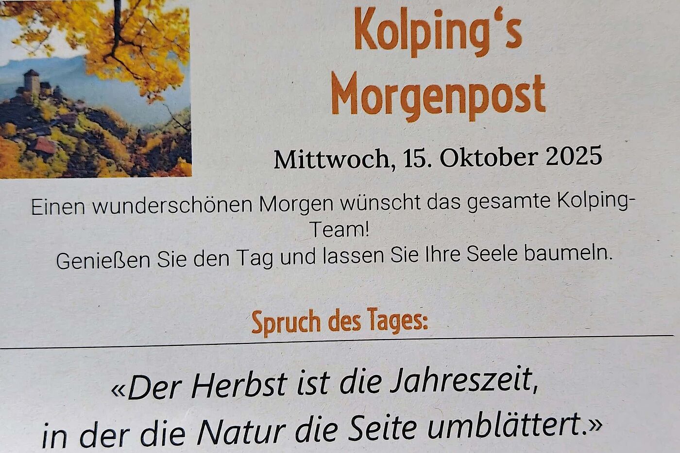 Der Morgengruß im Hotel Kolping Der Morgengruß im Hotel Kolping