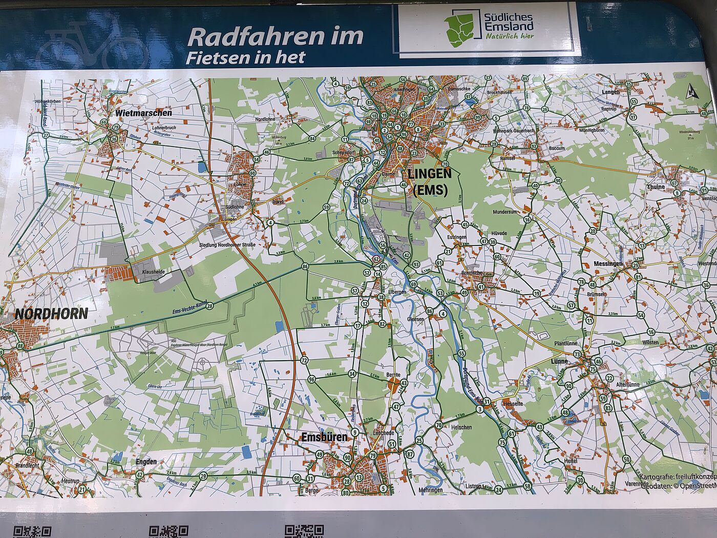 Eine Tourenkarte zwischen Nordhorn und Lingen