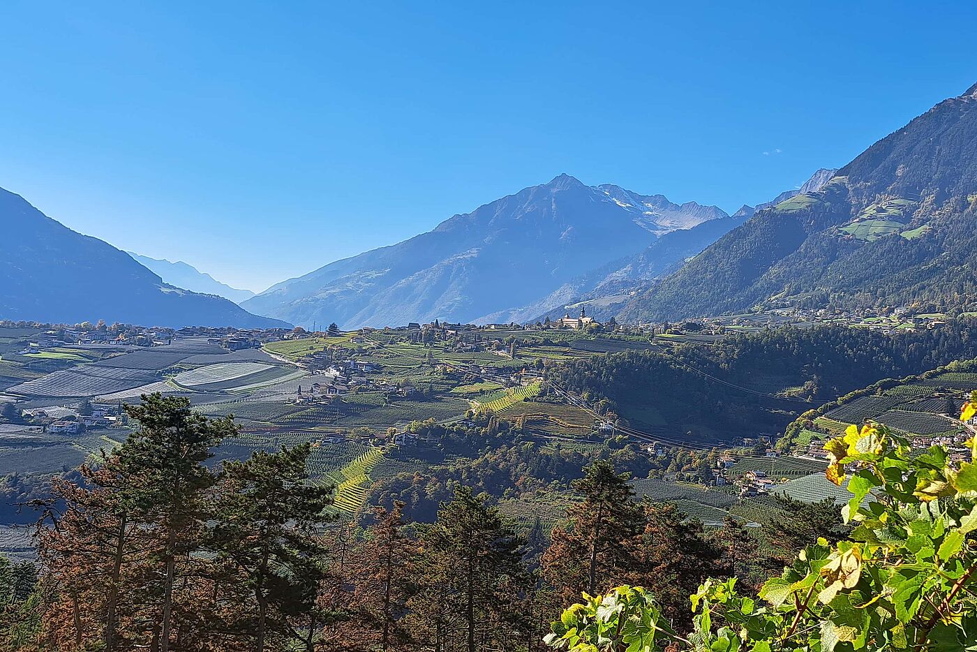 Ein Blick hoch zum Dorf Tirol Ein Blick hoch zum Dorf Tirol