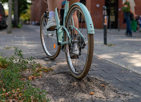 NRVP-Zwischenbilanz Ein Fahrrad fährt über einen holprigen Radweg.